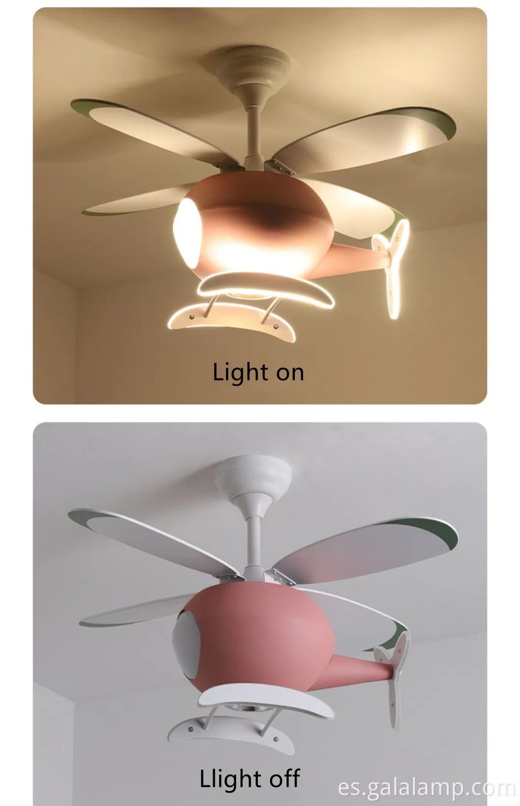 Elegante luz del ventilador de techo de aviones dimnos para niños.